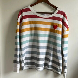 Doe Rainbow Stripe & Heart Raw Edge Hoodie, Women’s 2XL